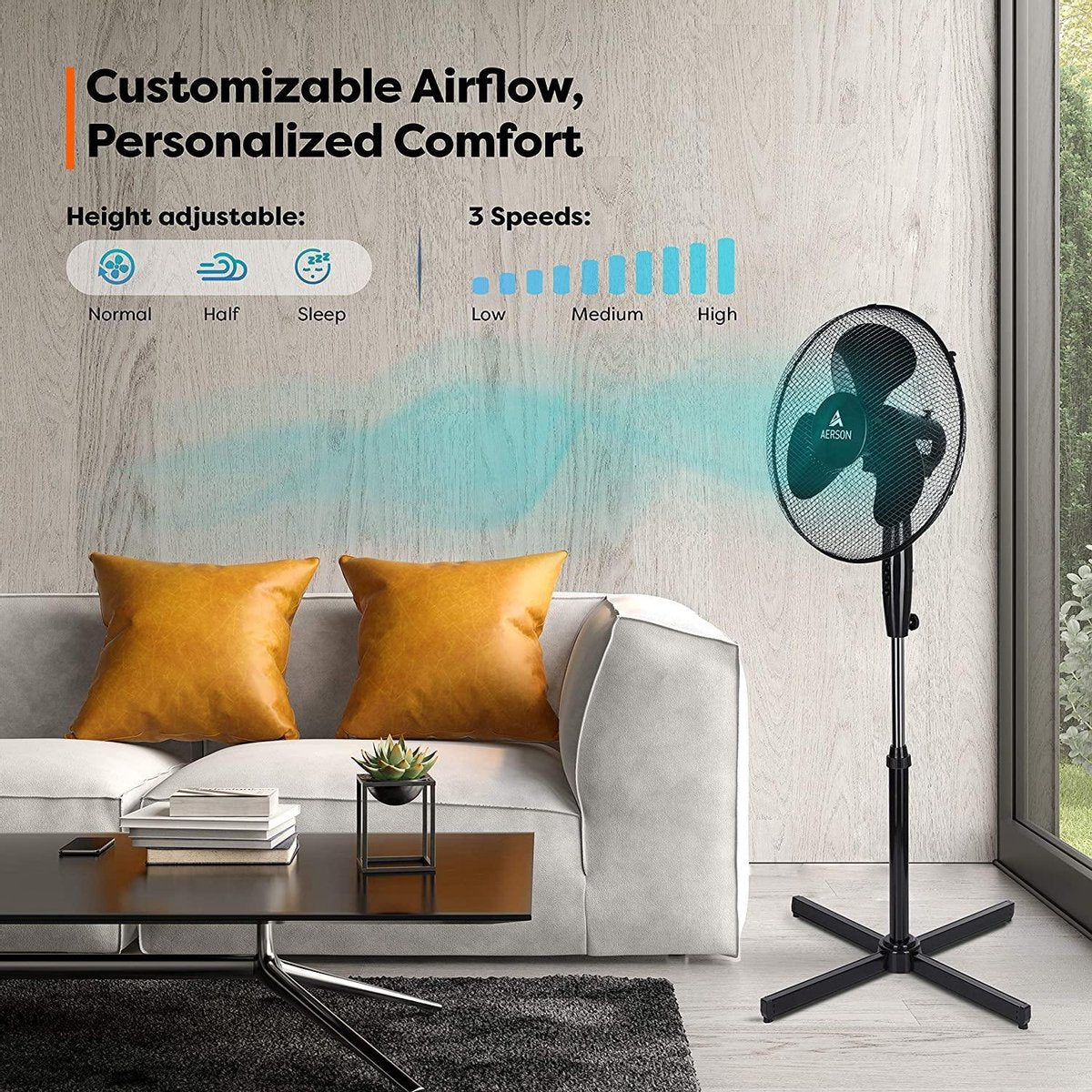 Aerson Statiefventilator - Ventilator Staand - Verstelbaar - 50W - Zwart