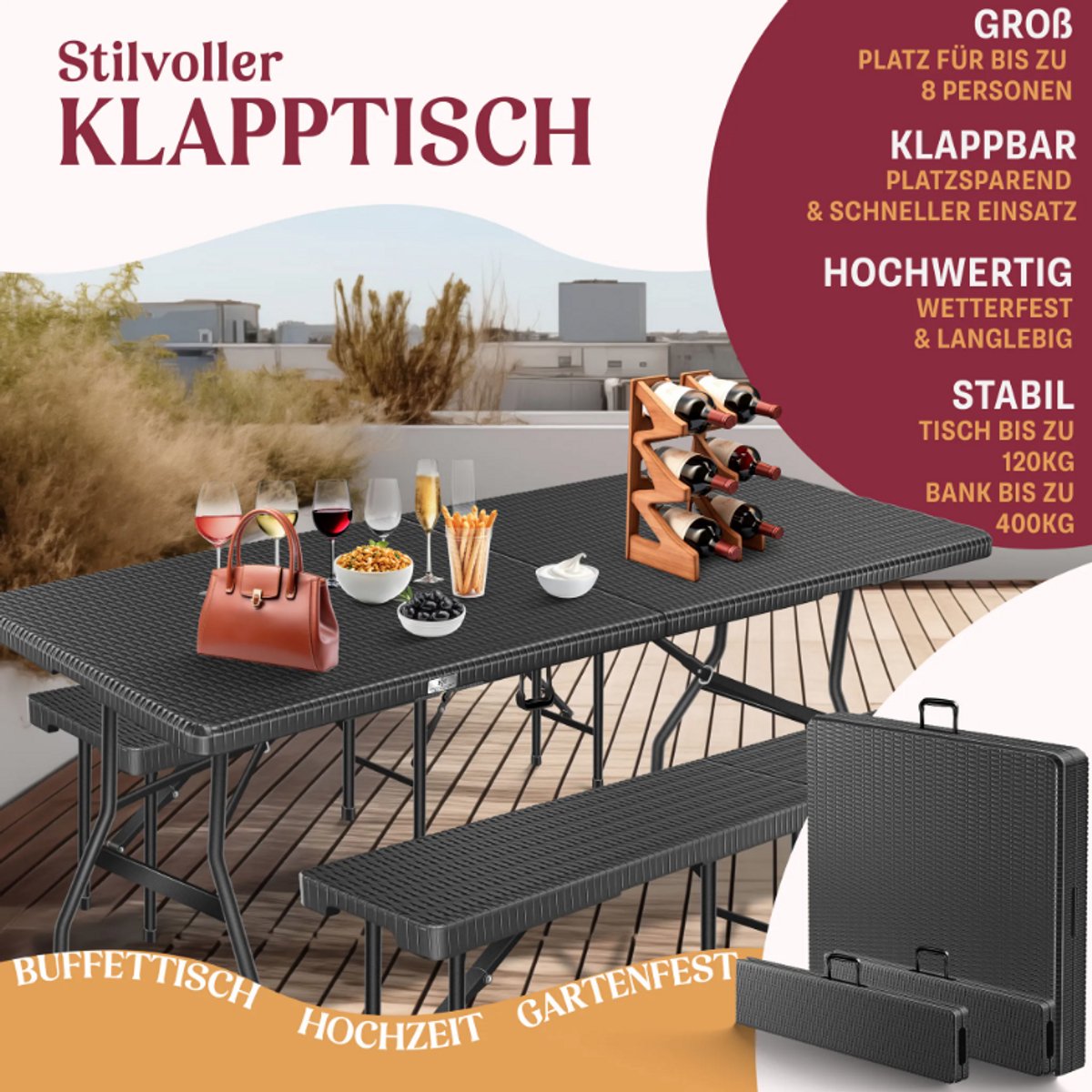 KESSER® Biertafel - Picknicktafel - Opvouwbaar - Zwart