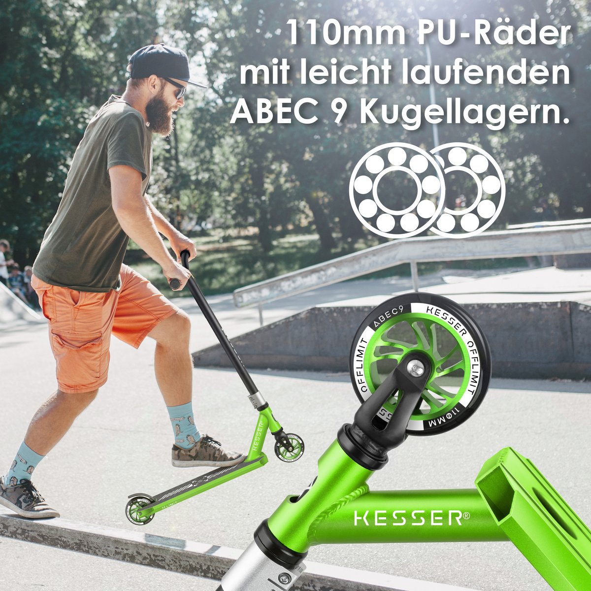 KESSER® Stuntstep - Step voor Volwassenen en Kinderen - Groen