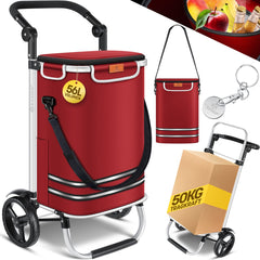KESSER® Boodschappentrolley - Boodschappenwagen - 56L - tot 50kg  - Rood