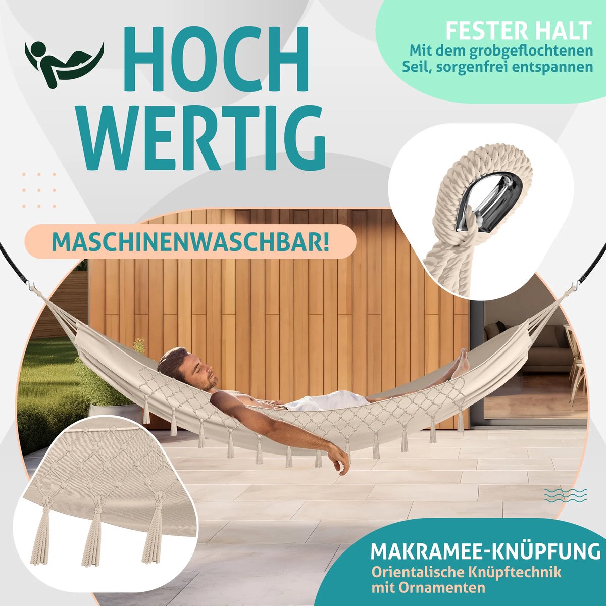 Kesser® Hangmat - Belastbaar tot 300kg - 320x150cm - Beige •