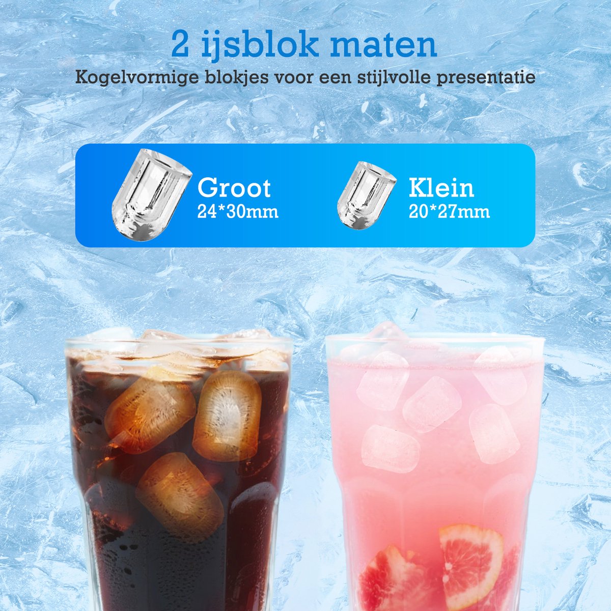 Aigostar IJsblokjesmachine – 1.5L -14kg/24 uur – IJsblokjesmaker met IJsschep – Zelfreinigingsfunctie - Draagbaar - Zwart