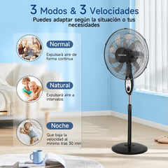 Aigostar Carr - Statiefventilator - 9 bladen - Ventilator Staand - Afstandsbediening - Ø 41cm - 60W - Staande Ventilator - Zwart