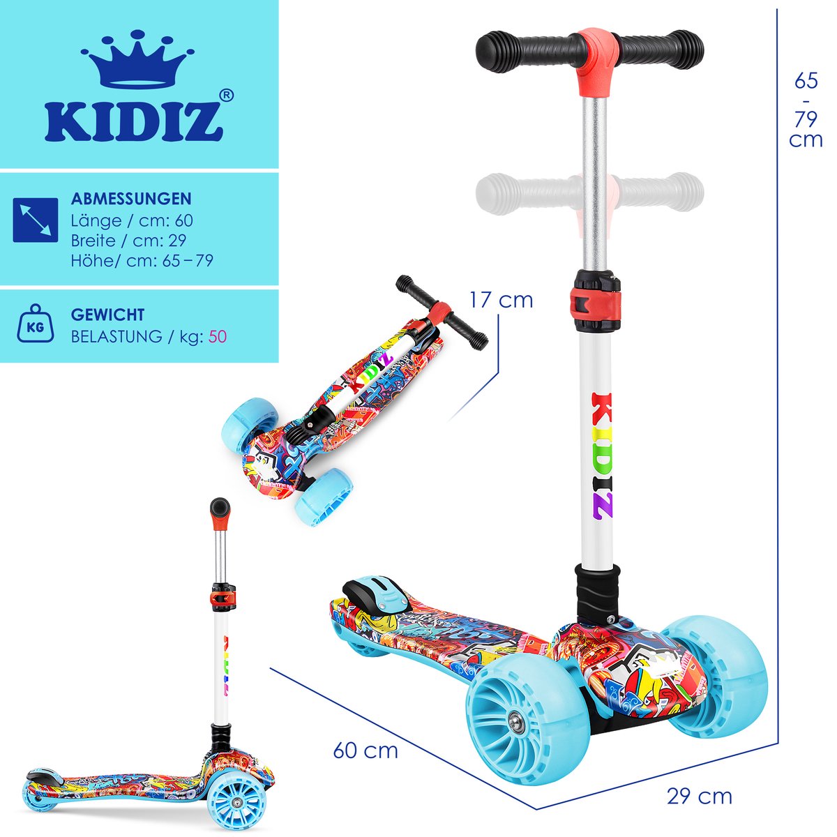 KIDIZ® Kinderstep - Opvouwbaar - Verstelbaar - City Scooter - Graffiti •