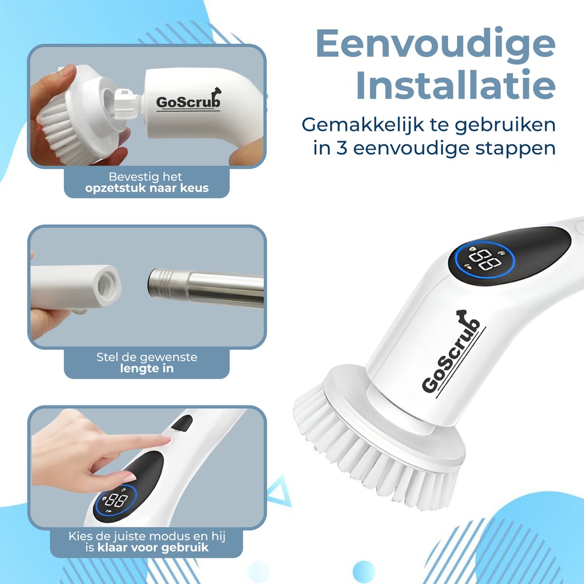 Elektrische Schoonmaakborstel – Elektrische Schrobber - Schrobborstel – Wit - V2 - GoScrub® •