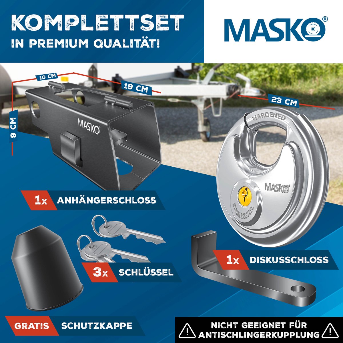 MASKO® Aanhangerslot met scharniersysteem - Diefstalbeveiliging - Antraciet
