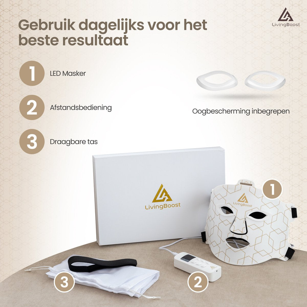 LivingBoost® Led Gezichtsmasker - Led Masker - Infraroodlamp - Rood Licht Therapie - Collageen Masker - Infraroodtherapie - Red Light Therapy - Huidverzorging - Led Face Mask