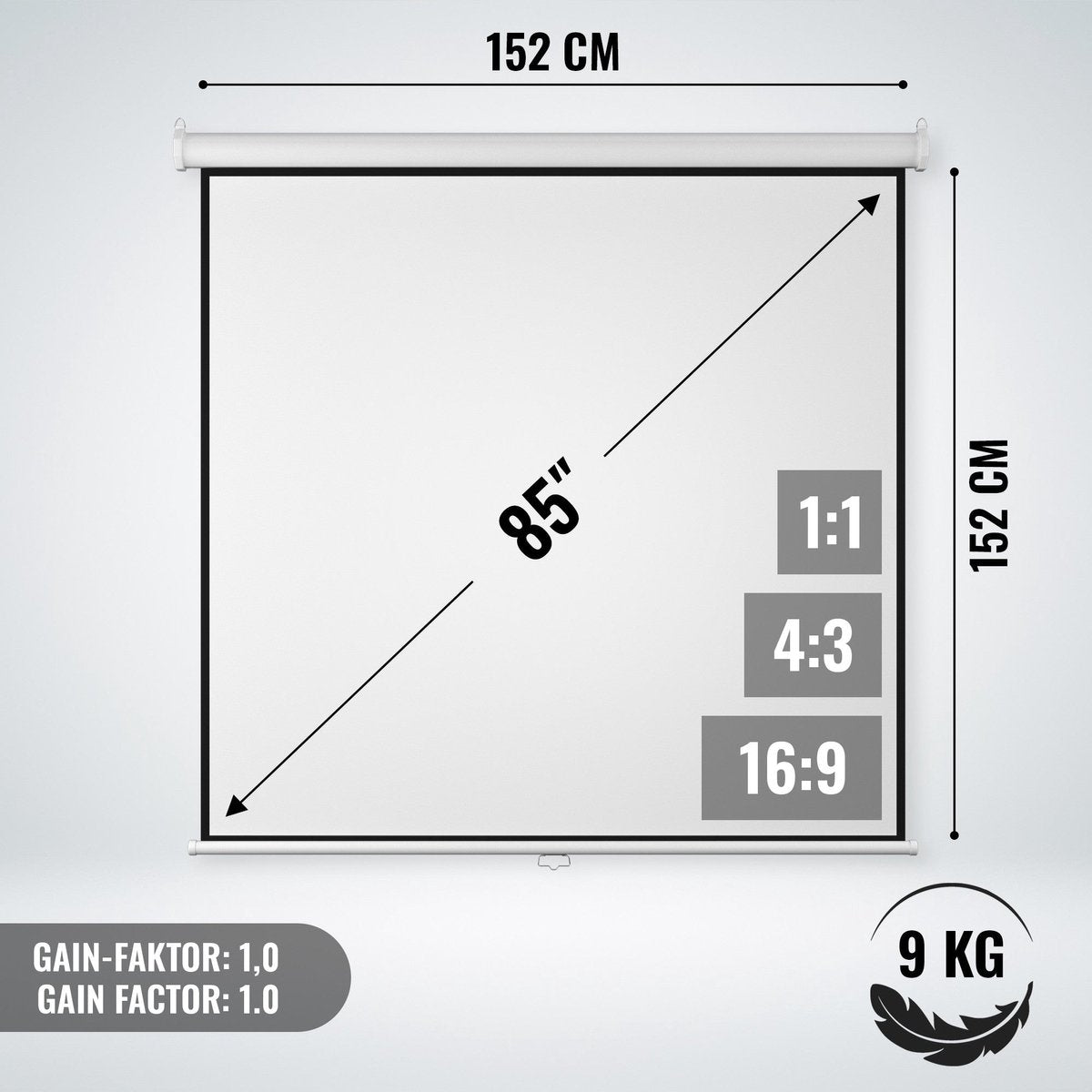 Jago - Beamerscherm zonder statief – Oprolbaar – Projectiescherm – Projectiedoek - 113 inch - 152 x 152 cm