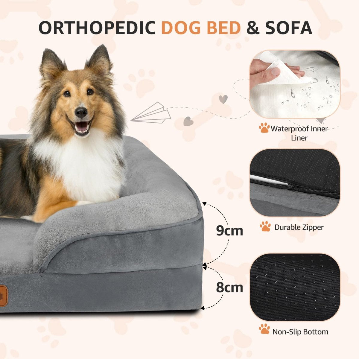 Nobleza Orthopedische Hondenmand - Waterdicht - 89x63x17 cm - Grijs