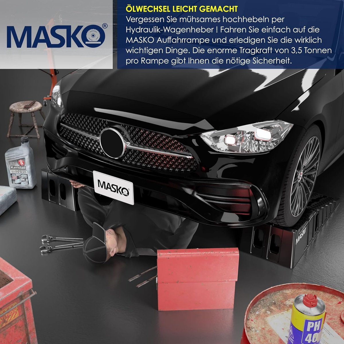 MASKO® Oprijplaat - set van 2 - tot 7 ton - Antisliplaag - Overrijbeveiliging - Zwart •