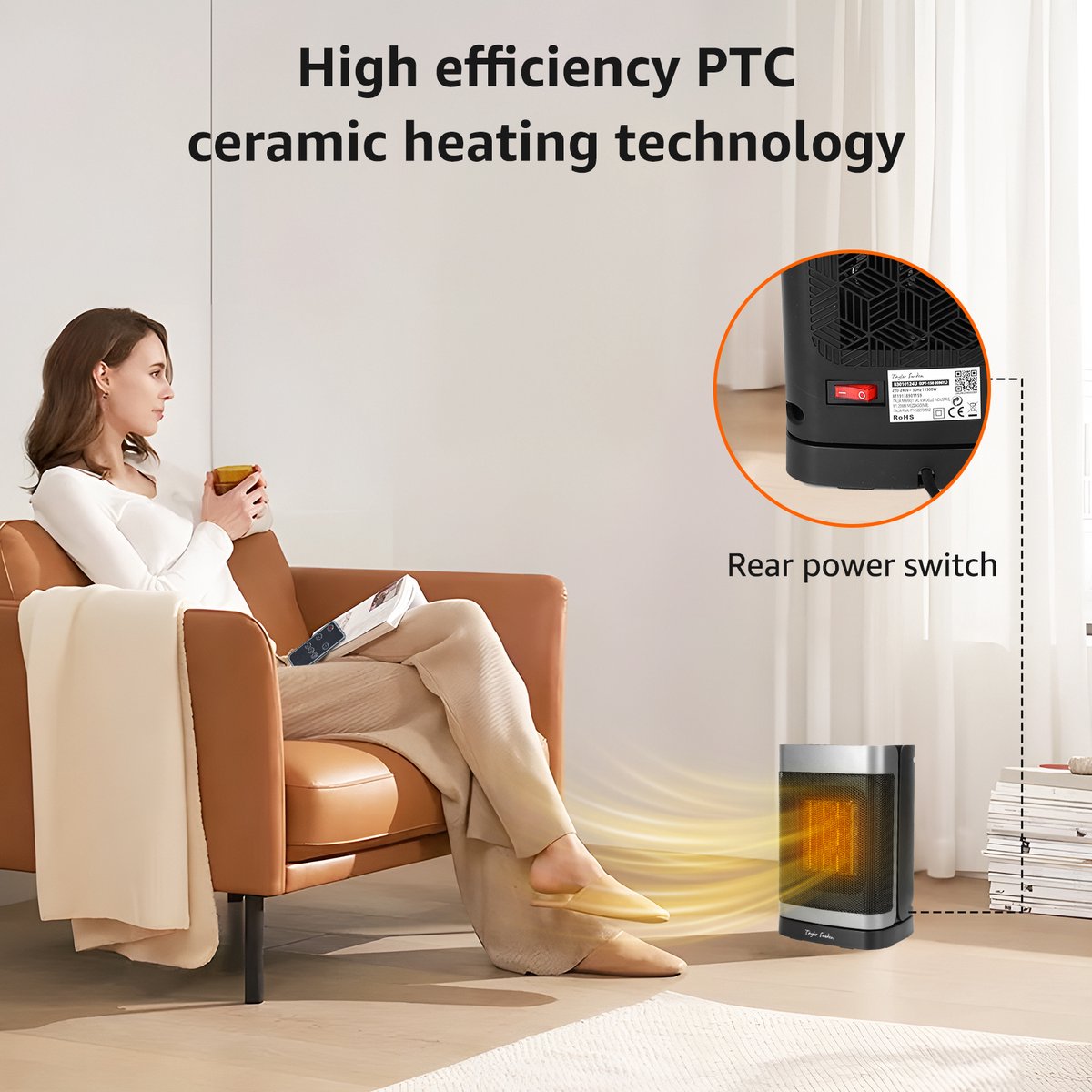 Taylor Swoden Fiery - Elektrische Kachel - Keramische Kachel - 4 StandenTimer - Met Thermostaat - Met Afstandsbediening - Roterend - 1500W - Zwart
