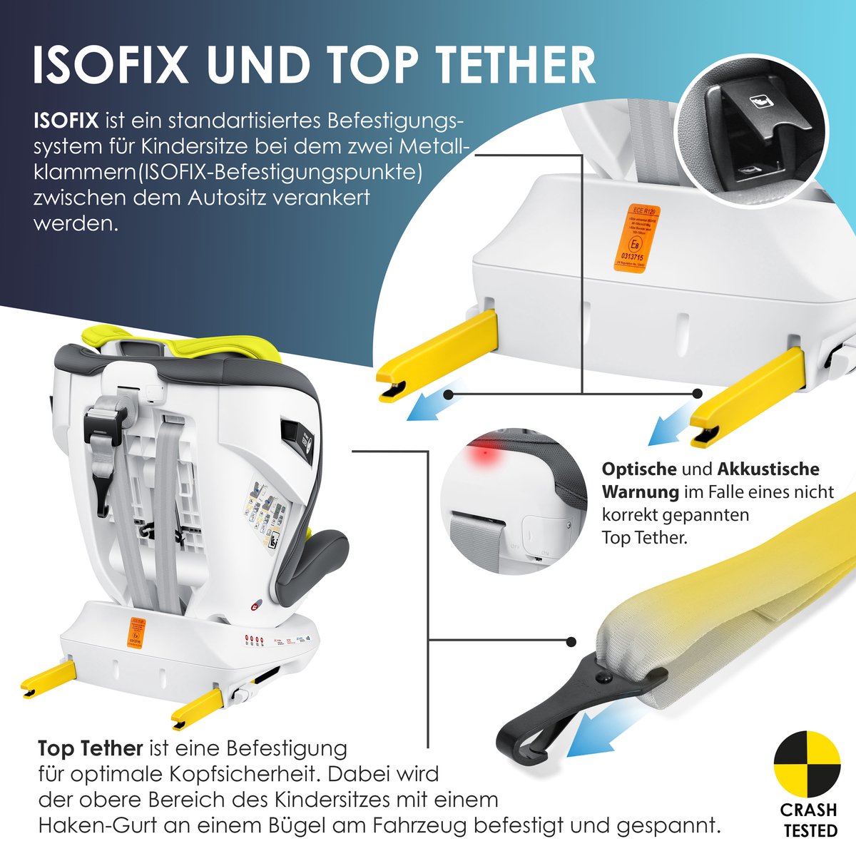 KIDIZ® Autostoeltje / Babyautostoeltje Isofix Top Tether 360° draaibaar Groep 0/1/2/3 vanaf de geboorte 0-36kg Met zonnekap Zijbescherming 5-puntsgordel Hoofdsteun Verstelling ECE R 129/03 - Grijs