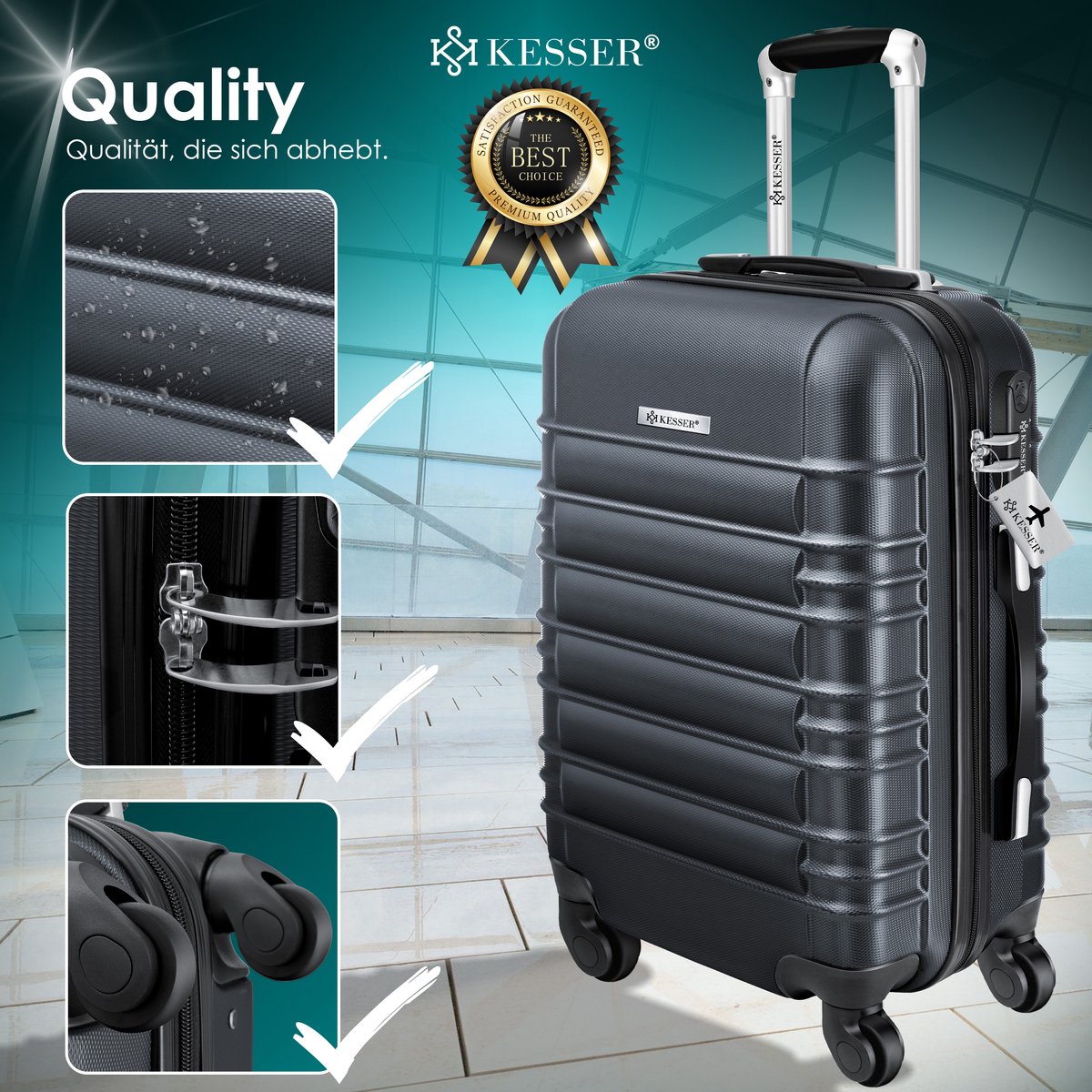 KESSER® Reiskoffer - 55L - Handbagage - ABS - Antraciet