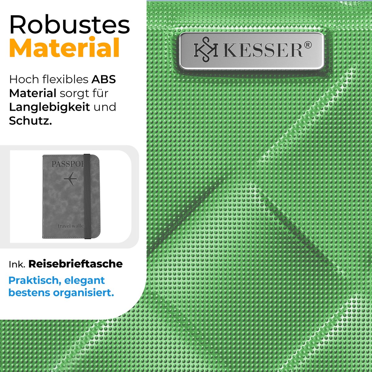 KESSER® Reiskofferset - 3-delig - ABS- Kofferset - Groen