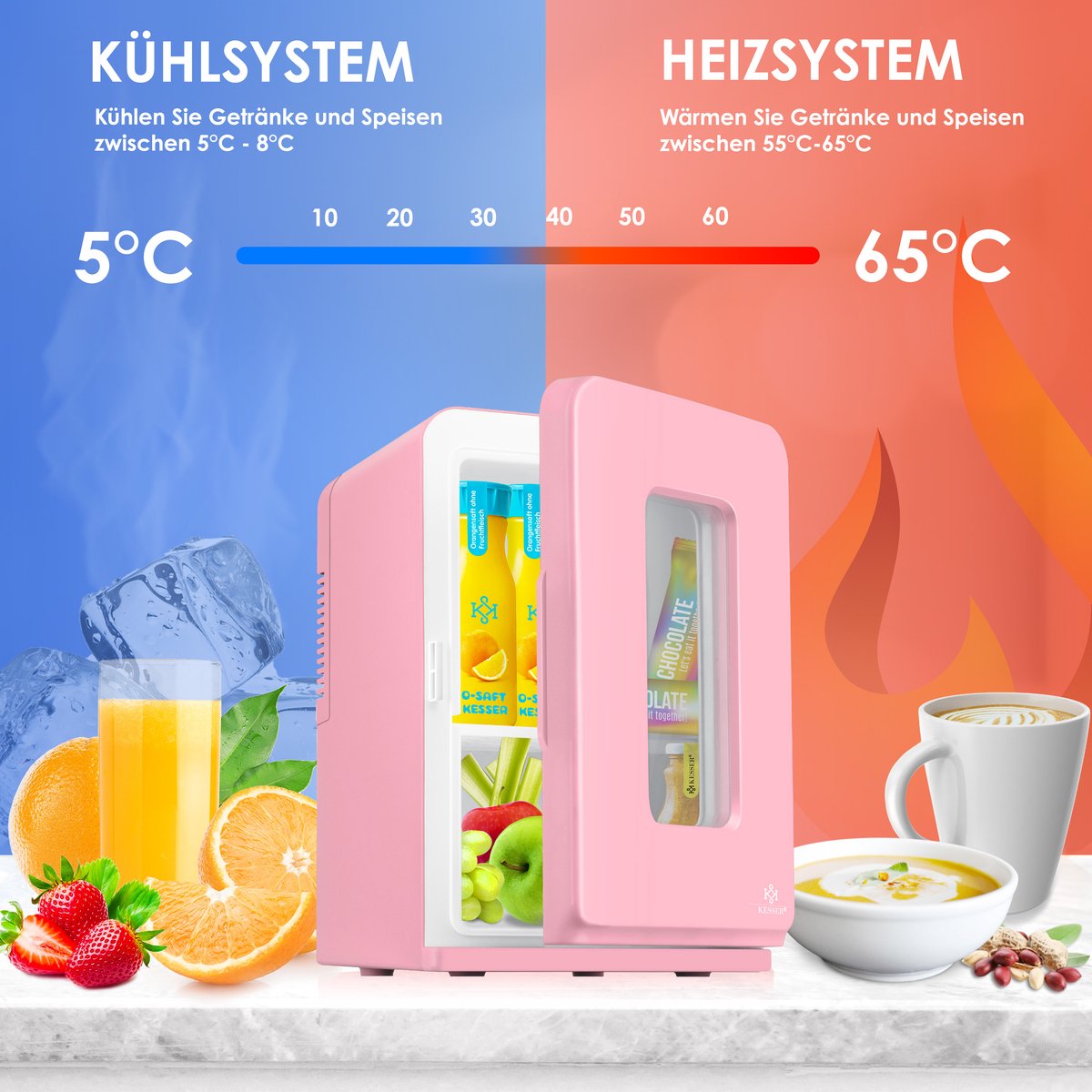 KESSER® Mini Koelkast - 15 Liter - Koelbox - Roze