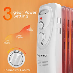 Olieradiator - 2300W Heater - Elektrische kachel - met Thermostaat - Wit - Aigostar