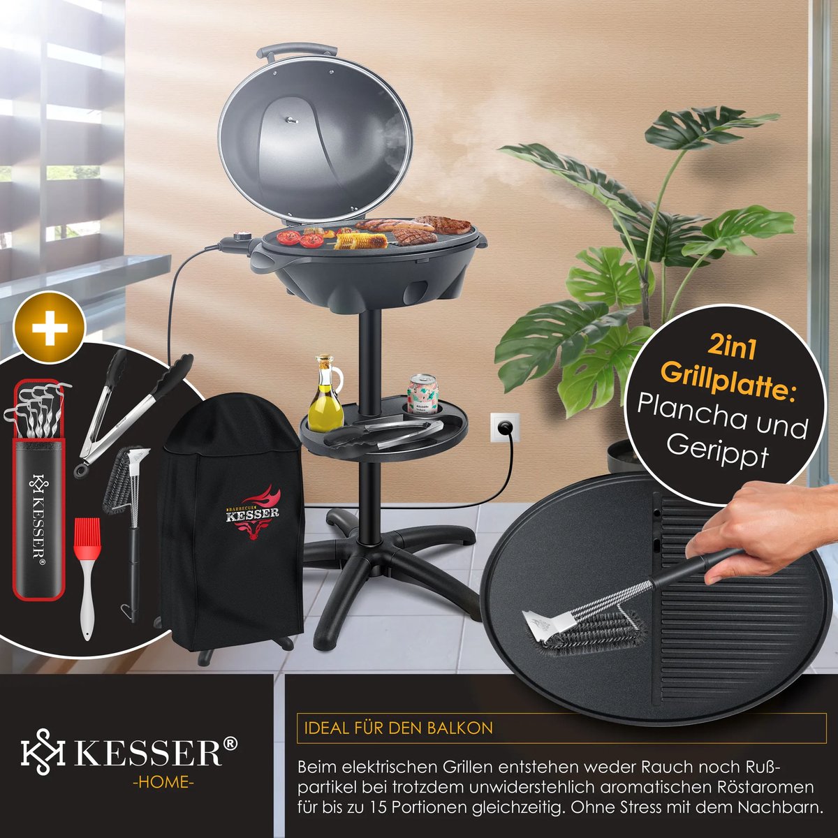 KESSER® Elektrische grill 2in1 tafelgrill - 2400 Watt - Zwart