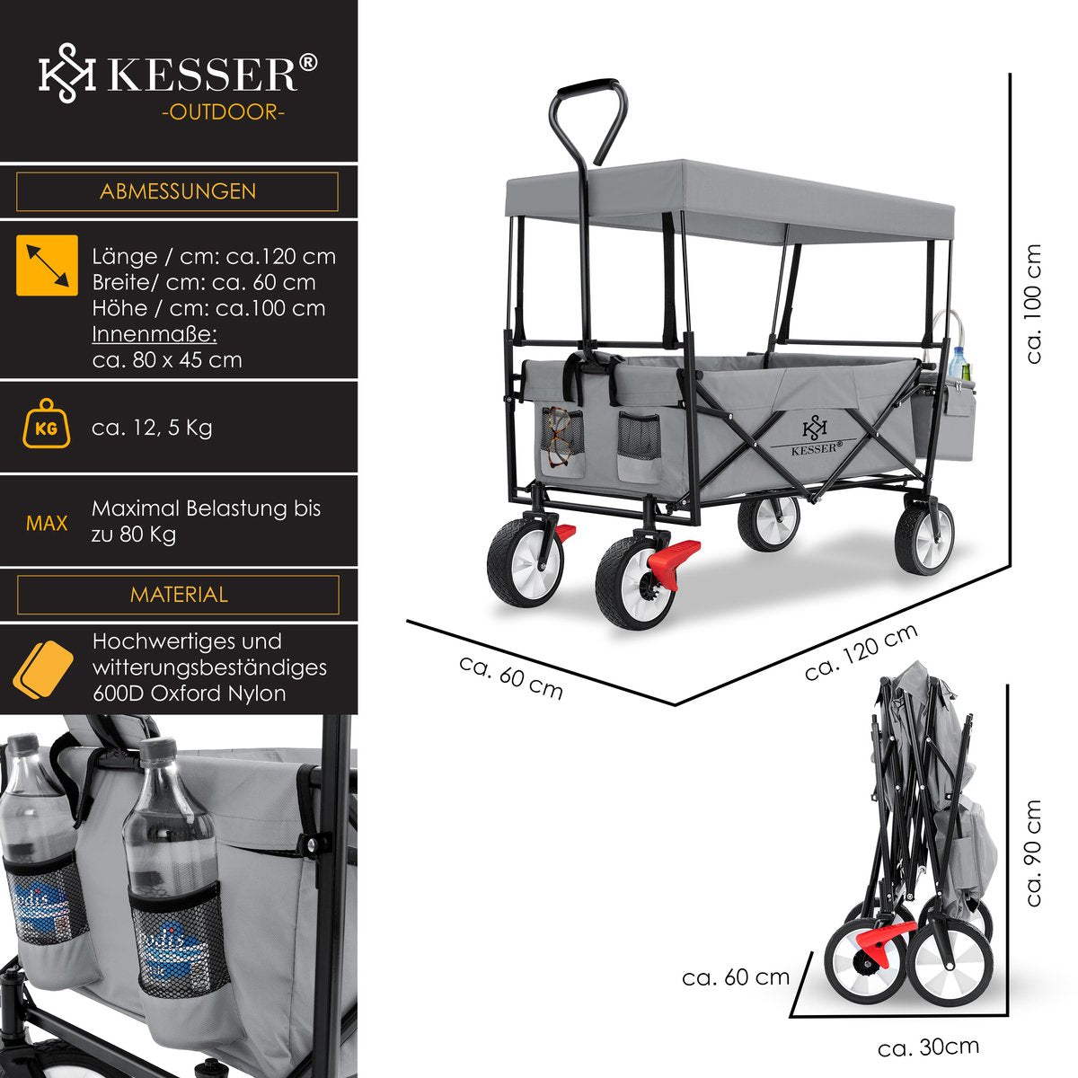 KESSER® Bolderkar - Opvouwbaar - Bolderwagen - Grijs