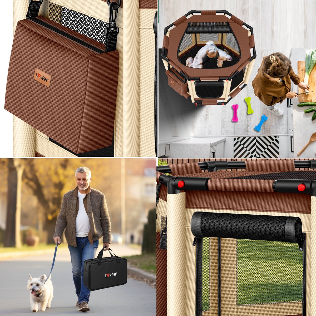 LOVPET® Puppyren - Hondenren - 72x72x43cm - Bruin
