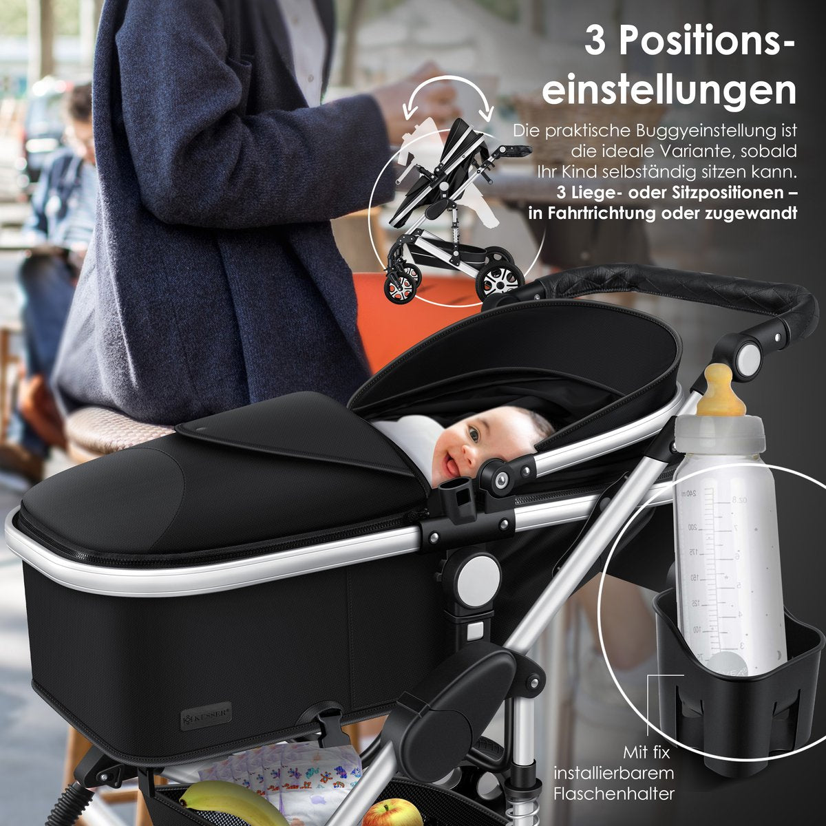 Kinderwagen 3 in 1 - Buggy - Wandelwagen - Kinderbuggy - Zilver - KESSER®