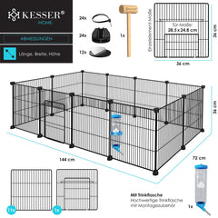 KESSER® Konijnenren - Konijnenhok - 36x144x72 cm - Zwart