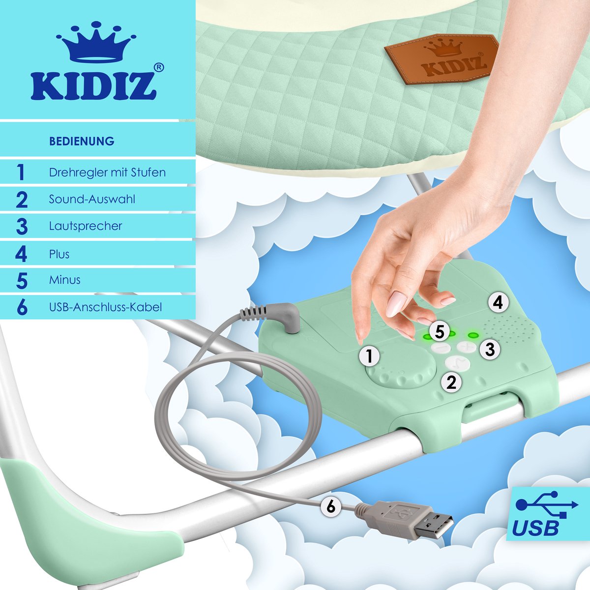 Wipstoel - Babyschommel - Baby Swing -  max 9kg - Groen - KIDIZ®