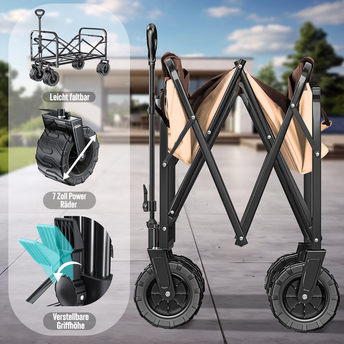 KESSER® Bolderkar opvouwbaar Bolderwagen tot 120 kg draagvermogen - Strandkar Transportkar - Beige