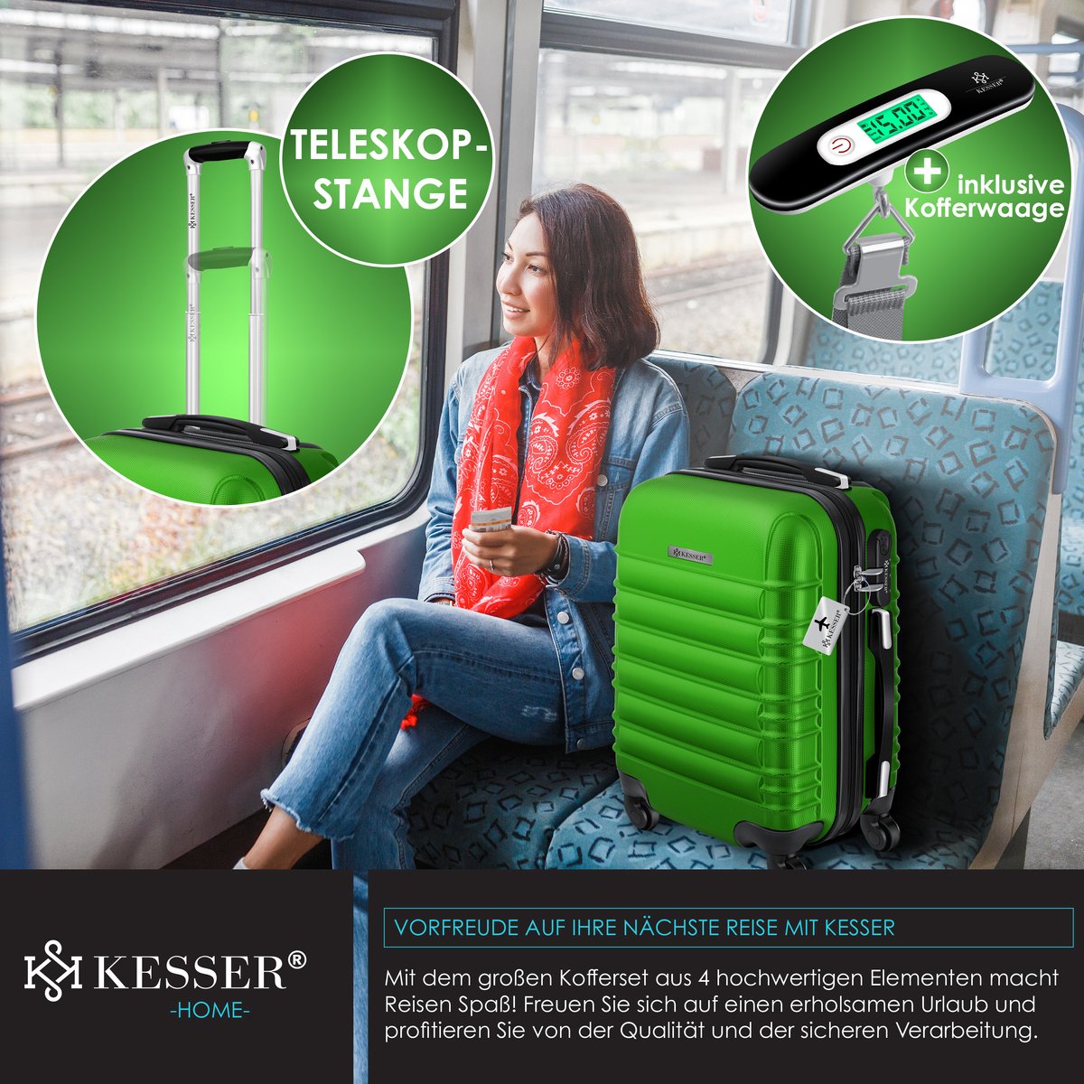 Kofferset - 3 delig - Trolley - Reiskofferset - Groen - KESSER® •