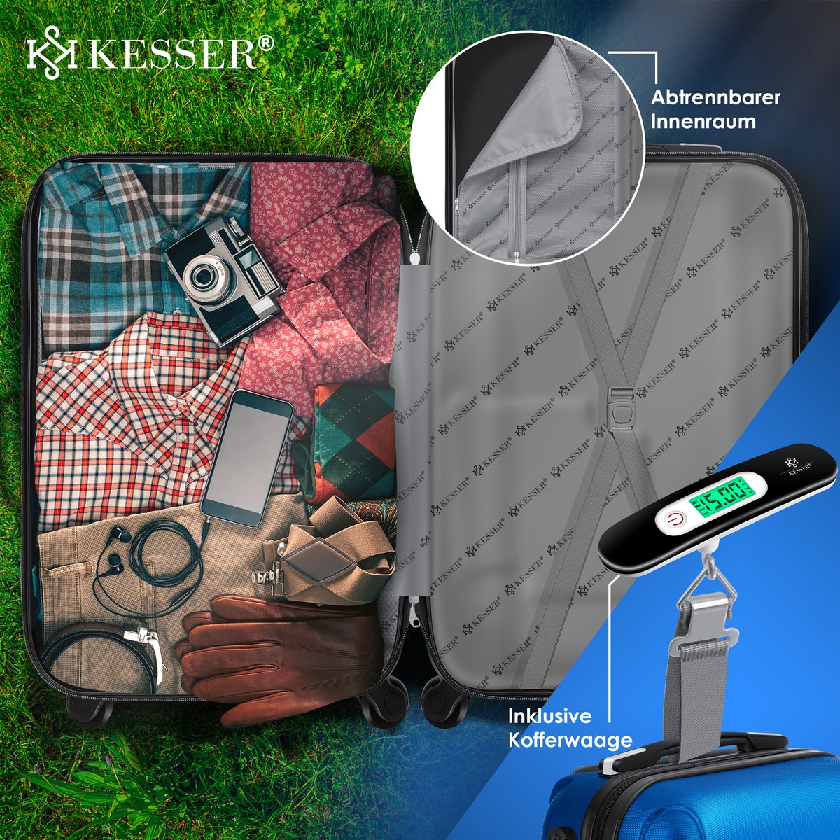 KESSER® Reiskofferset - 3-delig - ABS- Kofferset - Blauw