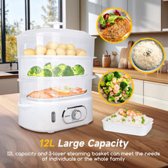 Stoomkoker - met Timer - 12L - 900W - Wit - Aigostar