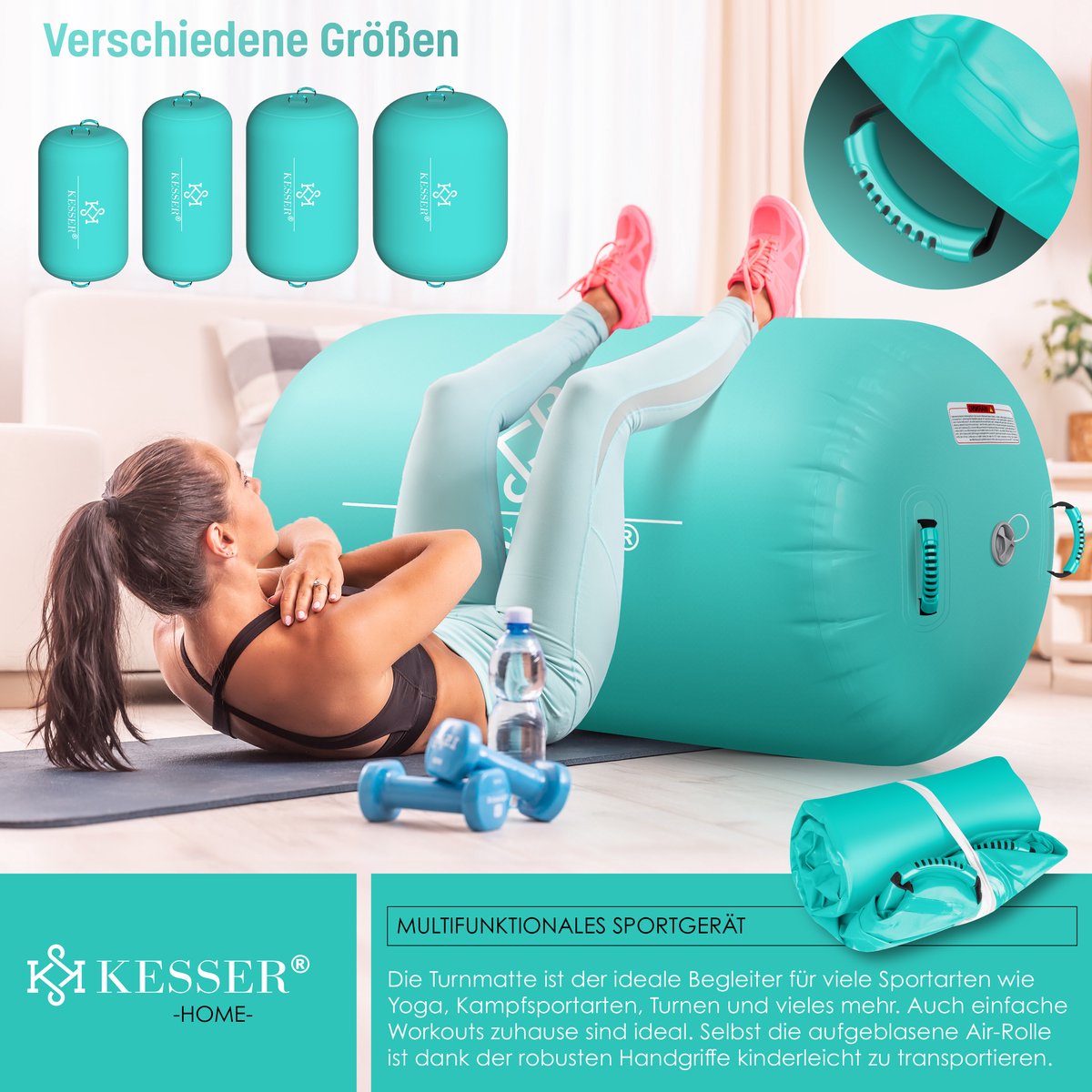 KESSER® Airtrack Turnmat - Gymnastiek Rol - 120x75cm - Mintgroen