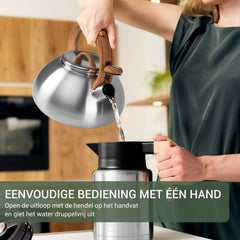 WALDWERK Fluitketel (2,3L) - Kettle voor Inductie en Gasfornuis - Ketel met Houtlook Handvat - Theepot met Fluittoon, Roestvrij Staal