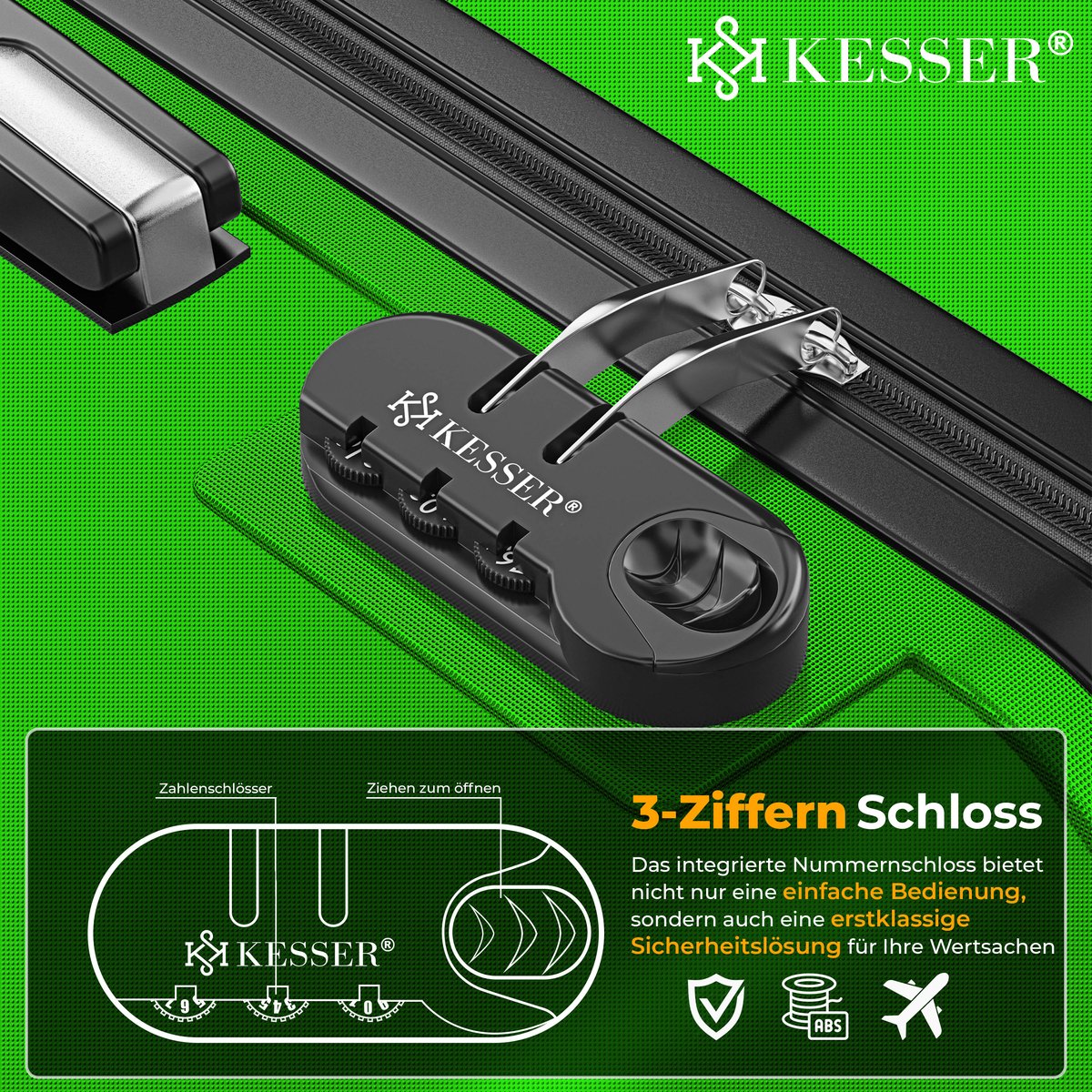 Kofferset - 3 delig - Trolley - Reiskofferset - Groen - KESSER® •