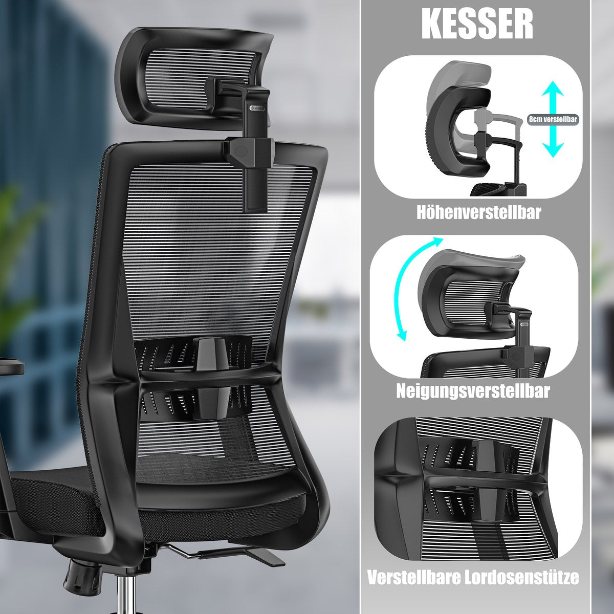 KESSER® Ergonomische Bureaustoel - Gamestoel - Office Chair - Zwart