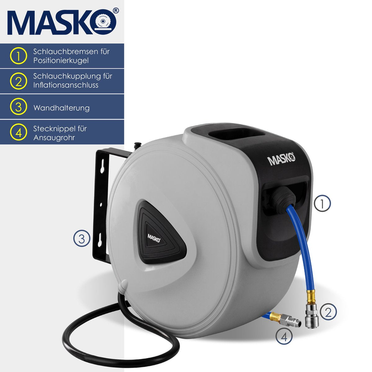 MASKO® Automatische Luchtslang - 30M - Slanghaspel - Grijs
