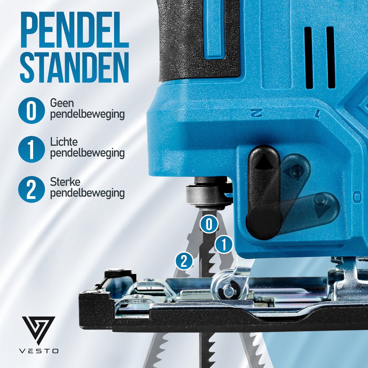 Vesto® Accu Decoupeerzaag – 21V Li-Ion – Variabele Snelheid – Zaagdiepte 65 mm – Incl. 2 Accu’s, Zaagbladen & Koffer – Draadloos – Voor Hout, Metaal & Kunststof
