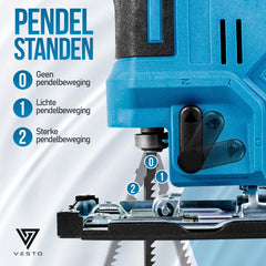 Vesto® Accu Decoupeerzaag – 21V Li-Ion – Variabele Snelheid – Zaagdiepte 65 mm – Incl. 2 Accu’s, Zaagbladen & Koffer – Draadloos – Voor Hout, Metaal & Kunststof