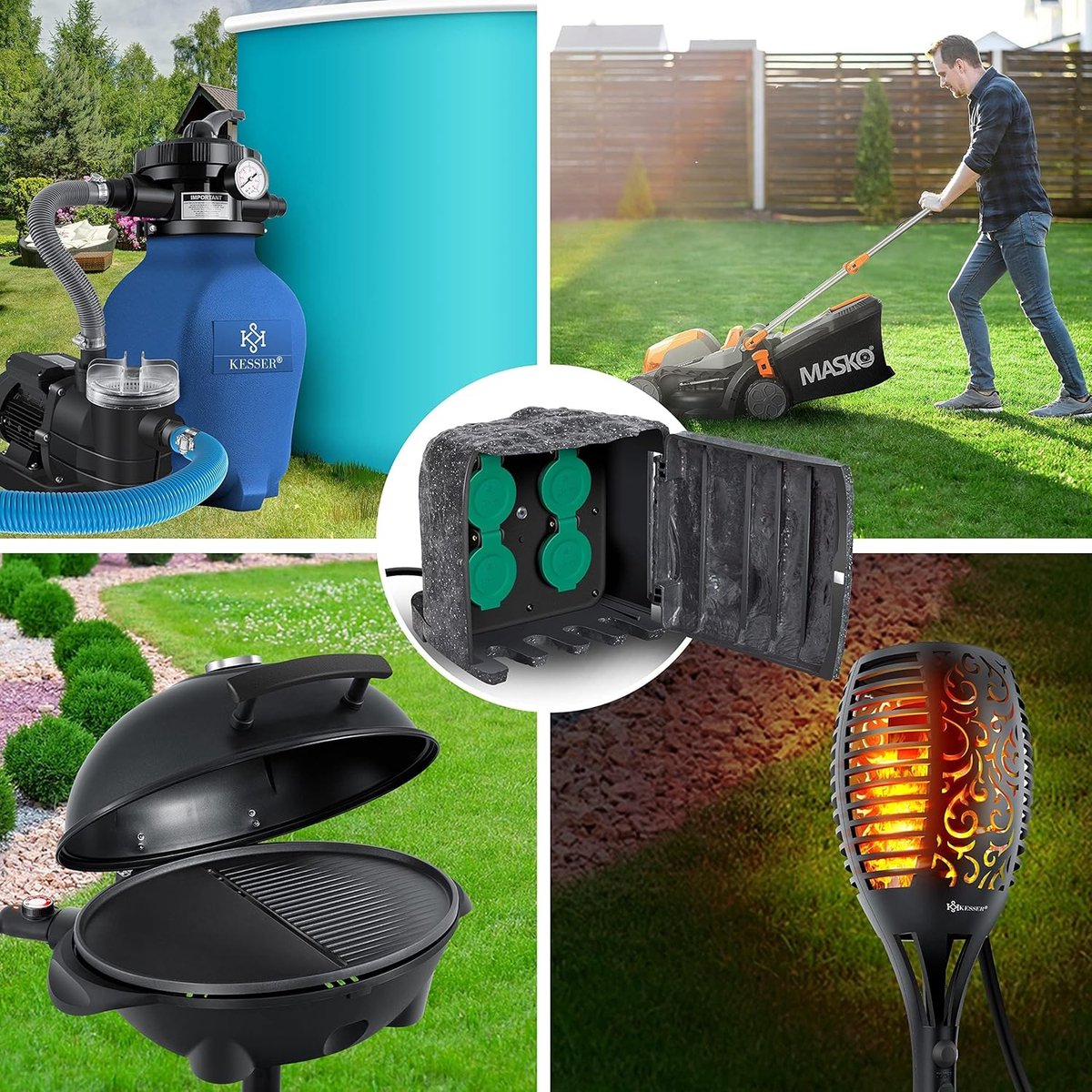 KESSER® Tuinstopcontact - 4 stopcontacten - IP44 waterdicht - Antraciet