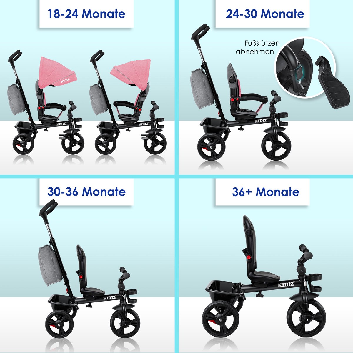 KIDIZ® 5in1 Kinderfiets - Loopfiets - Driewieler - Roze •