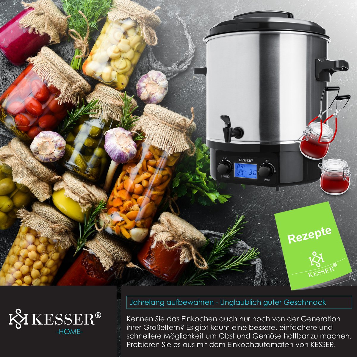 KESSER® Inmaakketel - 27L - Elektrische Ketel - 1800W - Dispenser - Zilver
