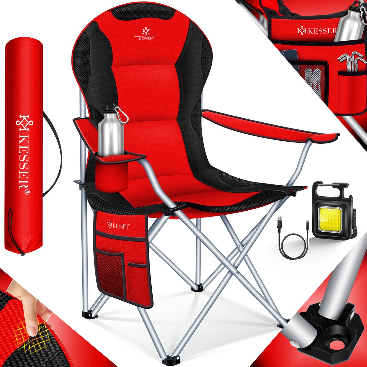 KESSER® Campingstoel - Visstoel - Vouwstoel - Rood