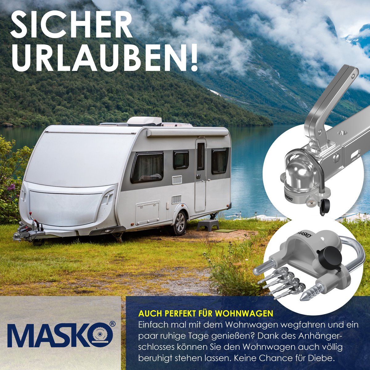 MASKO® Disselslot - Koppelingsslot - Aanhangwagenslot - Grijs