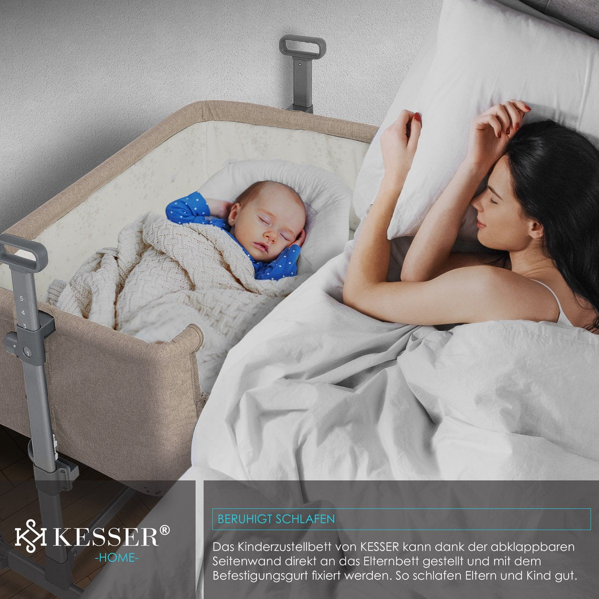 KESSER® 3in1 Ledikant - Babybed - Verstelbaar - Inklapbaar - Beige