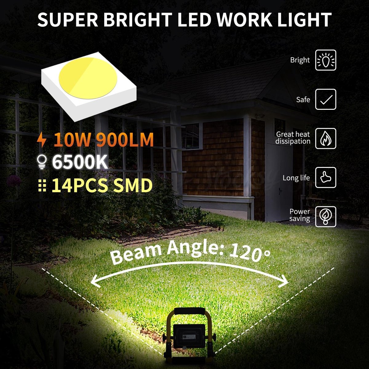 Aigostar 13VRP - LED Werklamp - Bouwlamp - IP44 stootvast - 10W - 900lumen - 6500K daglicht wit - incl. 180cm aansluitstekker