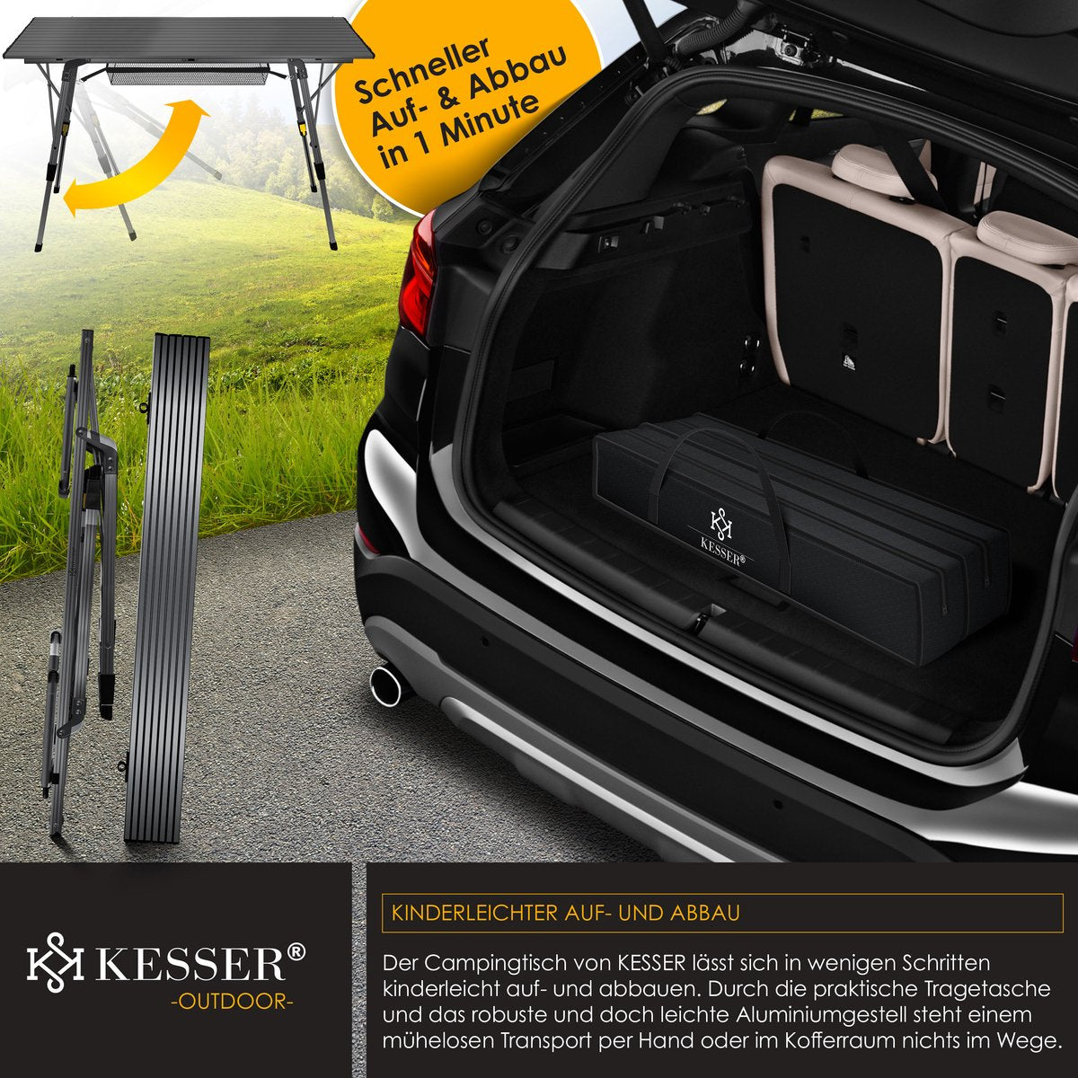 KESSER® Campingtafel Opvouwbaar - Verstelbaar - 120x70 cm - Antraciet
