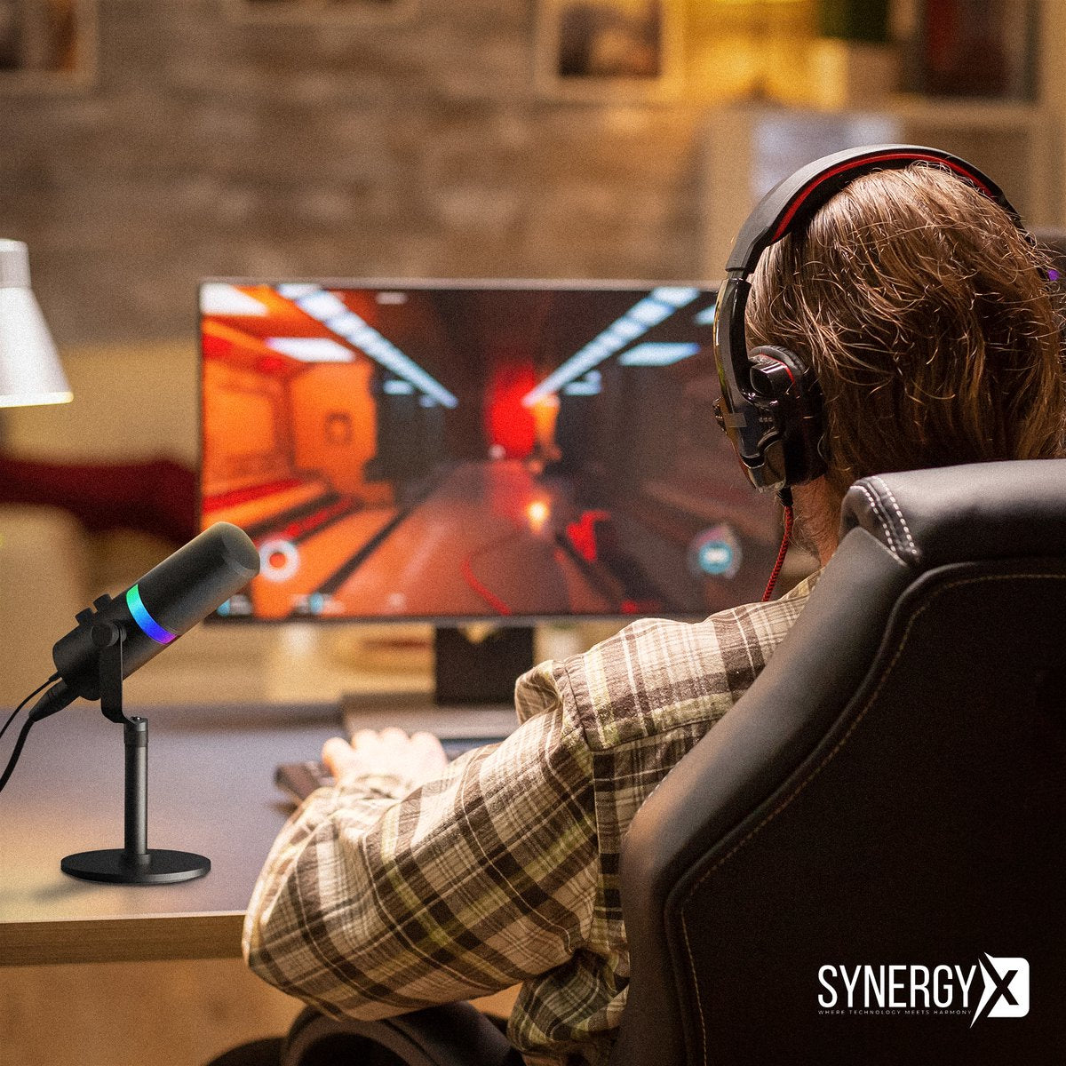 SynergyX SonicFlex Pro ll Microfoon - USB Gaming Microfoon Met Arm XC7 - PC-Gaming - Geschikt voor PC/PS4/PS5 - RGB - Podcast - Gaming - Streaming - Zwart