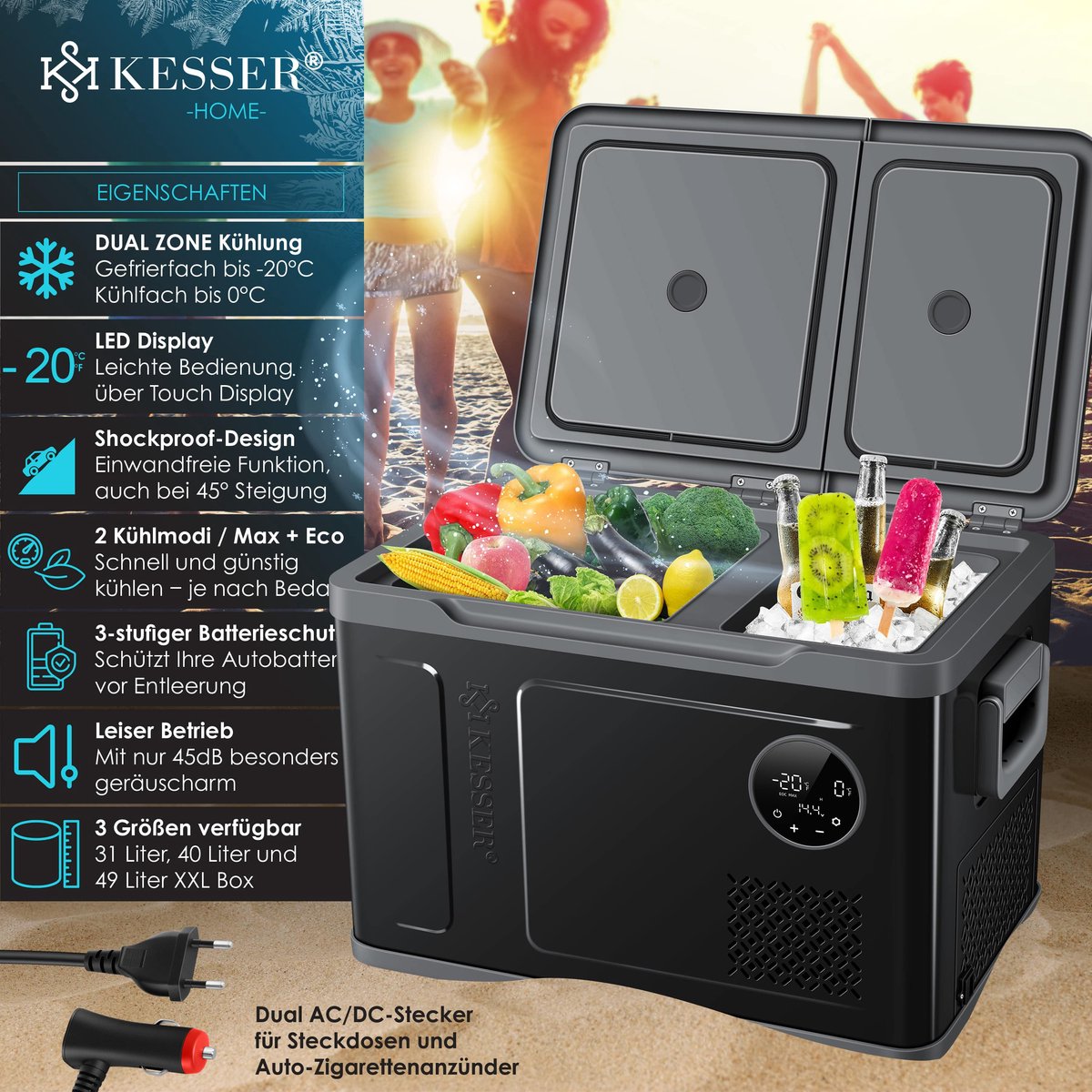 KESSER® Elektrische Koelbox - Compressor - tot -20°C - 40L - Zwart
