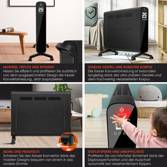 Elektrische Kachel - Heater - Convectorkachel met thermostaat - 2400W - Zwart - KESSER® •