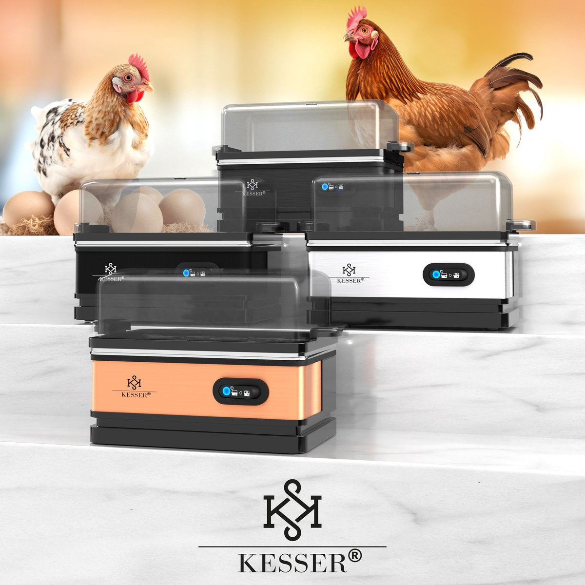 KESSER® Eierkoker electrisch voor 6 Eieren | Elektrische Eierkoker 400W van roestvrij staal met Timer en Maatbeker & 2x kom voor omelet BPA-vrij - Zwart