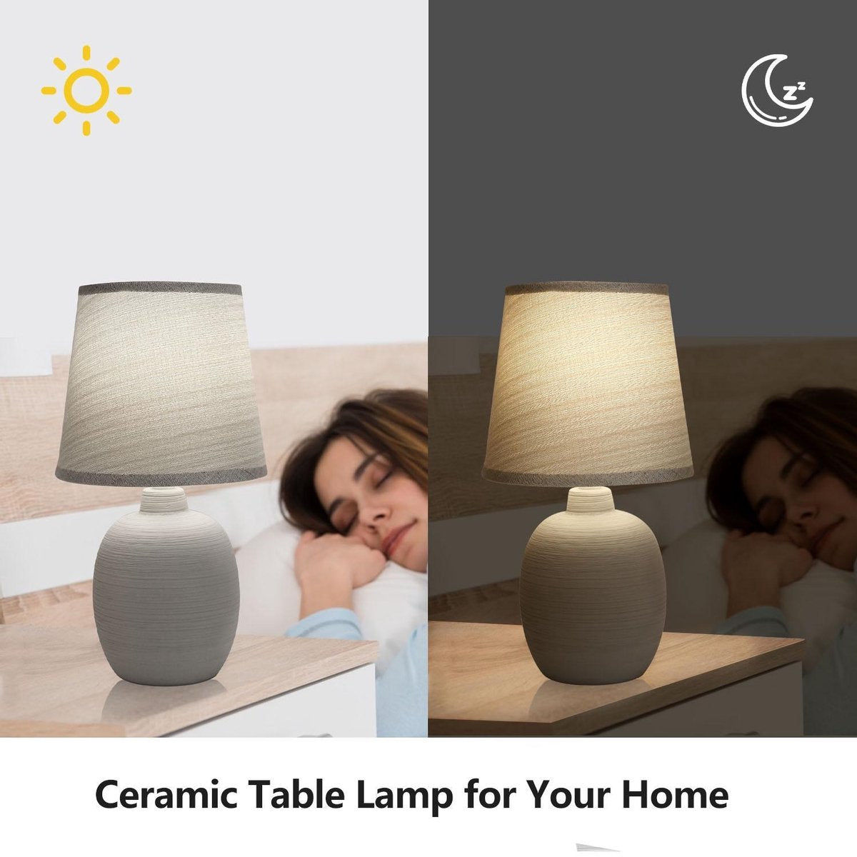Aigostar Tafellamp 130200PTT - Keramiek - Lamp met witte kap - H31 cm